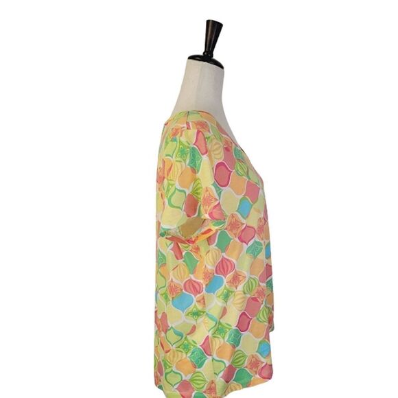 Vintage Talbots Multi Color Retro Print Scoop Neck Short Sleeve T-shirt Size XL - Picture 2 of 8